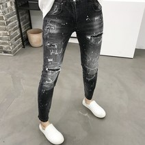 용된다 남자 흑청 디스트로이드 워싱 청바지