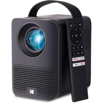 KODAK FLIK HD9 스마트 프로젝터 안드로이드 TV 스트리밍 앱 와이파이 블루투스 내장 스피커 음성 리모컨이 된 미니 블랙 휴대용 실내 실외 영화 120