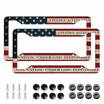 레트로 미국 국기 번호판 프레임 - 2 피스 맞춤형 미국 애국자 깃발 번호판 알루미늄 금속 태그 홀더 충성 번호판 4 홀 미국 캐나다 자동차용
