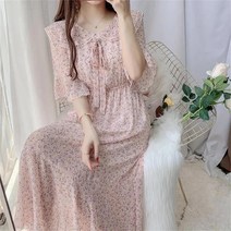 꽃소담 여성 허리밴딩 카라 시폰 롱원피스 QQA679