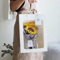 사각 윈도우 꽃다발 인형 쇼핑백 2color [투명창 답례품 답례 창 종이 선물 화분 쇼핑 무지 화이트 핑크 가방]