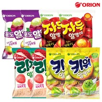 [트레이딩제이]밴드증정 오리온 알맹이 젤리(자두 2개+포도 2개+리찌 2개+키위 2개) 마이구미 사탕 젤리, 단품