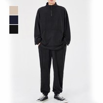 따뜻 포근한 소재 반집업 상의 조거 바지 남성세트, 베이지_상_1번 하_1번
