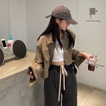여성용 카키 코트 봄 가을 올 매칭 2021 새로운 레트로 홍콩 풍미 소금 시스템 프라이드 스트리트 쇼트 재킷 패셔너블 탑