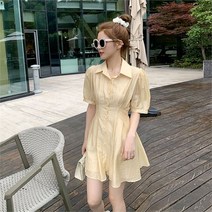 제이블리 백 아일렛 퍼프 셔츠 핀턱 미니 원피스