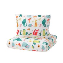 이케아 라티오 이불커버+베개커버 동물 멀티컬러 150x200cm+50x80cm 면100%