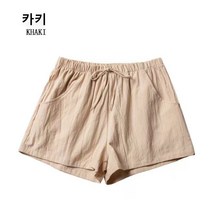 LING YUE 여자 반바지 여름 밴딩 린넨 넓적다리 바지
