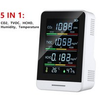 공기 알리미 측정기 공기질 5-In-1 품질 모니터 가정용 대기 질 감지기 오염 테스터 CO/CO2/HCHO/AQI/TVOC 일산화탄소 센서 CO2 미터, 5-In-1 2