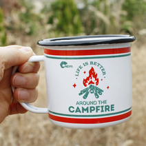 법랑컵 캠핑 감성컵 레트로 일러스트 머그컵 8type, 캠프파이어 (WHITE)