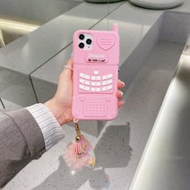 [아나마켓] 핑크 레트로 전화기 스트랩 키링 휴대폰 모양 바비 아이폰 케이스
