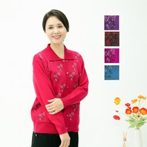 엄마옷마미소 꽃다발카라스웨터 할머니쉐타 니트 가디건 5060 중년여성 빅사이즈 마담의류 꽃무늬 요양원옷 봄신상