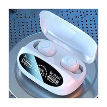 LED 전원 디스플레이가 장착된 BMFHJEQ 무선 이어버드 5.3 블루투스 헤드폰 노이즈 캔슬링 방수 스테레오 이어폰(마이크 포함) 깊은 저음의 인이어 터치 컨트롤 헤드셋(검은색, White
