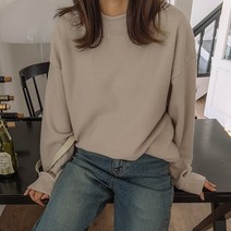 로로텐 무지 라운드 니트 티셔츠 긴팔 오버핏 여성 빅사이즈