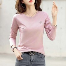 데일로엔 여성용 크라운 포인트 라운드넥 긴팔 티셔츠