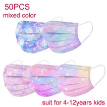 일회용 어린이 마스크 만화 유니콘 패턴 프린트 입 어린이용 소녀용 3 겹 크리스마스 50 개, [07] 50pc kids jianbian