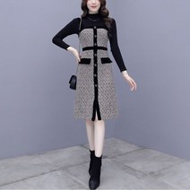 니트원피스 롱 쉬폰 프릴 겨울 하객 여성 고급 드레스 데일리 오피스 꾸안꾸 세련된 루즈핏 꾸안꾸 원피스