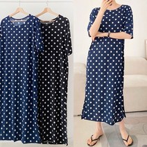 늘품다 여성 도트 쿨 트임 반팔 롱 원피스 2컬러