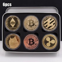 기념주화 동전 주화 골드 도금 비트코인 기념 디지털 암호 도그 동전 ETH 6/12 세트 합금 소장 장식 크리에, 01 A
