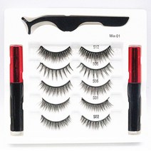 자석속눈썹 붙이는속눈썹 셀프 인조 속눈썹 붙이기 자기 액체 아이 라이너 세트 3/5Pairs 자석 밍크 3D 눈썹 혼합 컬 빽빽한 확장 메이크업 도구, [01] 5Pairs-Mix-01
