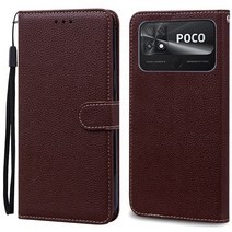 POCO C40 케이스 가죽 지갑 샤오미 C 40 PocoC40 전화 커버 Coque Fundas Etui 쉘, [01] For POCO C40, [15] Coffee