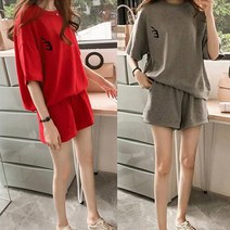 리더스타 박시핏 오버핏 레드+그레이 2장 투피스 트레이닝복 남여공용 상하의세트