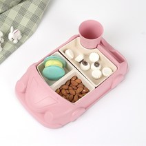 피치애플 유아 어린이 식기 공룡 자동차 나눔 접시 식판, 핑크, 1개