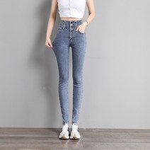 레트로 블루 하이 허리 브레스트 청바지 여성 슬림 가을 뉴 스트레치 타이트 슬림 9 점 레깅스