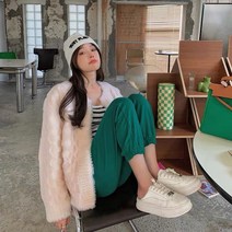 여자 여성 청록색 리얼양털자켓 모피 밍크 숏 가디건 데일리룩 통근 고급 수입 울 양모