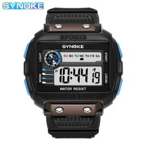 40대남자시계 SYNOKE 스포츠 50M 방수 10년 배터리 디지털 Led 라이트 스톱워치 손목 Reloj Hombre 9801 403