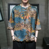 여름반팔티 2023 봄 차이나 남성의류 에어매쉬 물보라 공연복 중국전통의상 5부 소매 티셔츠 4993942881