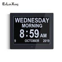 판매 8 인치 전자 LCD 큰 문자 노인 의학 화면 알림 알람 디지털 시계 사진 크리스마스 선물, 02 WHITE_02 미국 플러그