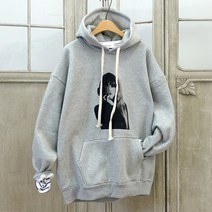 이힝 포토걸 프린팅 루즈핏 기모 후드티