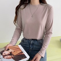 티데일리 헤리 라운드 소프트 긴팔티 여성용 스판 무지 심플 긴팔 티셔츠