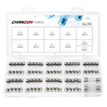 20pcs 6x30 유리관 퓨즈 저속 6*30 6x30mm 키트 0.5A 1A 2A 3A 4A 5A 6A 8A 10A 12A 15A 250V 125V 12V 구색 세트, Mix 55pcs, Fast Blow Kit