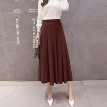 다이뻐 자체제작 빅사이즈 브라운 블랙 그레이 밴딩 울모직 a라인 여친룩 미시룩 데일리스타일 플레어 플리츠 롱스커트