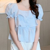 스퀘어넥 프릴 디자인 쉬폰 블라우스 데이트룩 셔츠