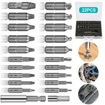 볼트리무버 세트 22pcs 나사 추출기 드릴 비트 목적 도구 hss 깨진 속도 아웃 쉬운 볼트 스터드 스트립 스크류 리무버 도구, 01 Silver, 01 Silver