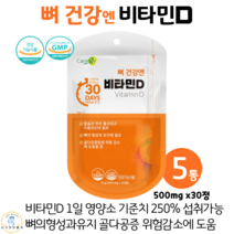 care엔 비타민D 비타민디 뼈 건강 해조칼슘 블랙베리 스트로베리 라스베리 크렌베리 농축액 혼합 과일 야채 농축 분말 500mg x 30정, 5통
