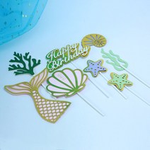 [라임] 마카롱 인어 케이크 토퍼 귀여운 해양 동물 컵케익 생일 파티 디저트 장식 베이비 샤워 호의, [08] topper-h