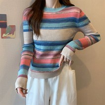 넷투넷코리아 여성 라운드넥 슬림핏 빈티지 스트라이프 니트 티셔츠