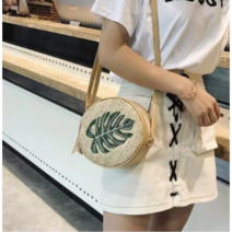 파파샵 미니 왕골 라탄 탬버린 가방