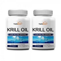 Twinbest 남극 크릴 오일 소프트젤 2팩 1회 제공량당 1250mg 180 소프트젤 공급 오메가 3 지방산 EPA DHA 인산염 및 아스타잔틴이 풍부 GMO 없