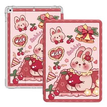 iPad 보호 케이스 Air2는 Apple 2018 태블릿 2021 낙하 방지 케이스에 적합합니다. 9 실리콘 10 세대 2020 신작 2019 올 인 클루 시브 6 5 2017, (에어백 북 스타일)  피크닉 체리 래빗    강화 필, 아이패드 에어4(10.9인치)