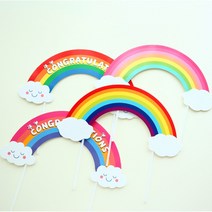(10개)뉴 무지개 구름 토퍼 케이크 배경 토퍼 장식 데코, 파스텔(영문10개)