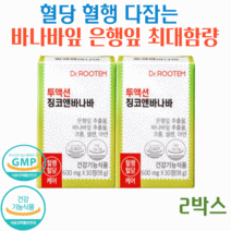 닥터루템 투액션 징코앤바나바 은행잎추출물 바나바잎추출물 폴리배놀배당체 코로솔산 최대함량 당질저감제 당질컷팅제, 2박스