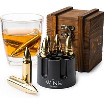 위스키 스톤 불렛 스테인리스 스틸 - 4.4cm(1.75인치) 불렛 칠러 내부 6개 세트 - 냉동고 베이스 프리미엄 스테인리스 스틸로 제작 재사용 가능한 대형 냉각 아이스 큐브, Gold