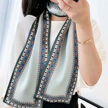 스카프 방도 테두리 쁘띠 롱 맥시 패턴 실크 윌리 문양 트 여성 양면 타이