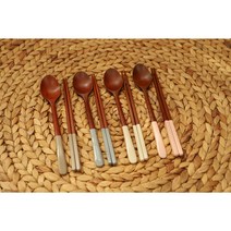 [이니셜각인 무료] 대추나무 천연옻칠 파스텔 수저세트 (4color), 수저세트(모카)