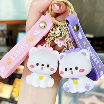 1+1 스윗 고양이 캐릭터 열쇠고리 자동차 가방 키홀더 에어팟 키링 스트랩, 핑크