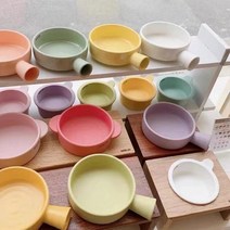강아지밥그릇 고양이밥그릇 애견 식기 도자기 손잡이 그릇 파스텔 색깔, 손잡이2개(하늘)